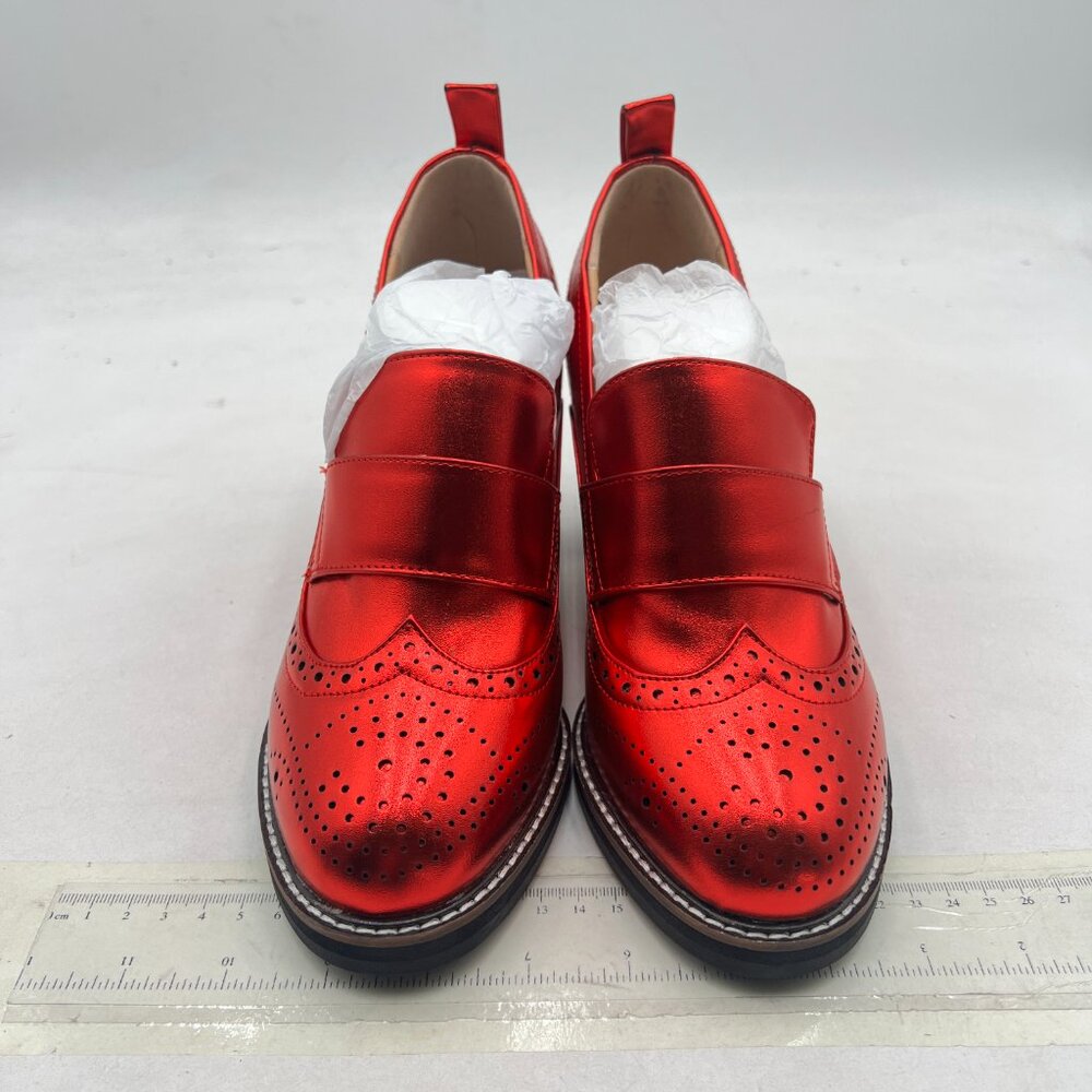 YDN Burgundy Block Heel Loafers - Picture 3 of 8
